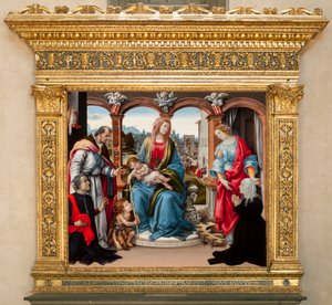 Bakire çocuk ve Aziz Vaftizci Yahya, Aziz Martin ve İskenderiyeli Aziz Catherine. Nerli Altarpiece (panelde tempera by Filippino Lippi