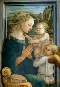 Ahşap üzerine Bakire ve Çocuk ve İki Melek Detrempe Filippo Lippi (1406-1469) 1465 yakl. karartmak 92x63 cm Floransa, Galleria degli Uffizi (Ofisler)
