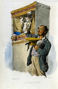 Napoli şehrinin küçük işletmesi: kuklacı. F. Palizza'nın bir resminden sonra gravür. Francesco de Bourcard'ın bir çalışmasından “” Costumi del regno di Napoli”” by Filippo Palizzi