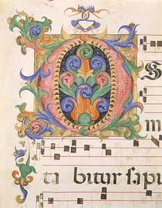 Missal 515 f.123r Yapraklar ve fantastik kuşlarla süslenmiş ilk 