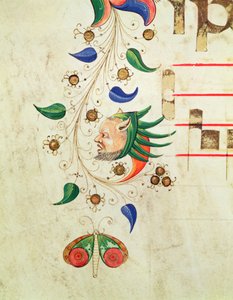 Missal 515 f.72v Zoomorfik yaprak kenarlığı, 1449 parşömen öncesinde yürütülen bir Koro Kitabından detay