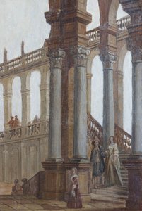 Mimari tablo, ahşap üzerine yağlı boya, salonun panjurları, Kraliçe'nin dairesi, Av evi, Filippo Juvarra (1678-1736), Stupinigi, Piedmont, İtalya