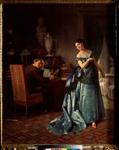 Bir Moda Hanımı, Bir Baloya Hazırlık - Firs Sergeevich Zhuraviev (1836-1901), tuval üzerine yağlı boya