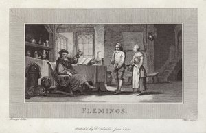 Flamanlar. Hizmetçilerin ve efendinin gravürü. by Flemish School