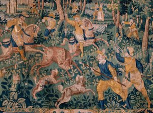 Flaman halısı. Geyik avı (Geyik avı). Oudenaarde Atölyesi. 295x331cm. Env (82941)-1 / ÖZEL. 17. yüzyıl. by Flemish School
