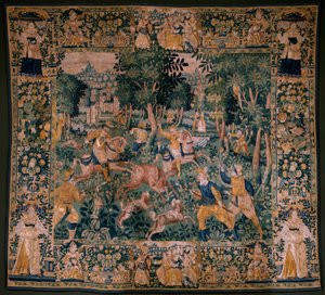 Flaman halısı. Geyik avı (Geyik avı). Oudenaarde Atölyesi. 295x331cm. Env (82941)-1 / ÖZEL. 17. yüzyıl. by Flemish School