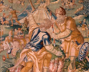 Flaman halısı. Granikos Nehri yakınında askeri kamp. Oudenaarde Atölyesi. 377x393cm. Env 83104-9 /00011. 17. yüzyıl. by Flemish School
