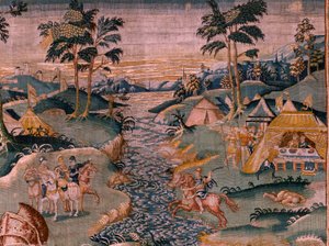 Flaman halısı. Granikos Nehri yakınında askeri kamp. Oudenaarde Atölyesi. 377x393cm. Env 83104-9 /00011. 17. yüzyıl. by Flemish School