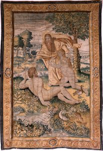 Flaman halısı. Seri Genesis veya Yaratılış Adamı. Tanrı Kadını yaratır ve onu Adem ile tanıştırır (Dios crea a la mujer y la presenta a Adán). Michiel Coxcie