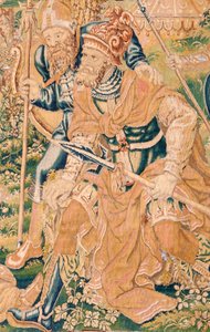Flaman halısı. Judith'in Kitabı serisi. Holofernes'in kafasının kesilmesi (La decapitación de Holofernes). Serinin yedinci halısı. İmalat Hollanda, Brüksel(?). 16. yüzyılın ikinci yarısı. Kumaş Yün. Konum Aziz Nikolaos Kilisesi by Flemish School