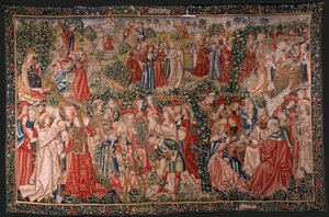 Flaman halısı. Dizi Bağdaki İşçilerin Meselleri. Emekçilere çağrı (La llamada a los trabajadores). Serinin ilk halısı. Brüksel imalatı, Pieter van Aelst