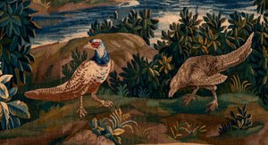 Flaman halısı. Verdure (Su, ağaçlar ve sülünlerle dolu manzara) denir. Oudenaarde Atölyesi. 277x200cm. Env 00012. 17. yüzyıl. by Flemish School
