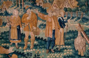 Flaman halısı. Kaz oyunu. Oudenaarde Atölyesi. 341x395cm. Env (83058)-7 / 0008. 17. yüzyıl. by Flemish School