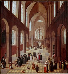 Kilisenin iç görünümü 17. yüzyıl Madrid Flaman okulunun resmi, Musee Lazaro Galdiano by Flemish School