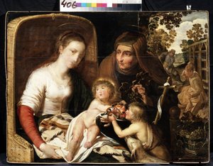 "Oğlanken Vaftizci Yahya ve Aziz Elizabeth ile Kutsal Aile" (Oğlanken Vaftizci Yahya ve Aziz Elizabeth ile Kutsal Aile) 17. Yüzyıl Hollanda Okulu Tablosu Mikhail Kroshitsky Sanat Müzesi, Sivastopol (Sivastopol) Ukrayna by Flemish School