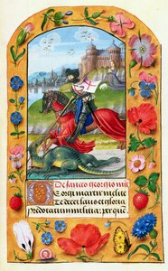 MS 1058-1975 f.173r Aziz George ve Ejderha, bir Saatler Kitabından, muhtemelen Bruges, c.1500-05 by Flemish School