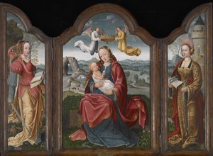 Madonna ve Child, St. Barbara ve St. Catherine, c.1520 (panel üzerine yağlıboya) by Flemish School