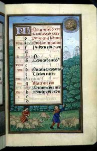 Ms 1058-1975 f.11r Herding Domuz ve Dayak Oaks, Kasım ayı için ışıklı takvim sayfası, bir Saatler Kitabından, c.1500 (parşömen) by Flemish School