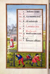 Ms 1058-1975 f2v Ağaç Kesme ve İbne Bağlama, Saatler Kitabından, c.1500 by Flemish School