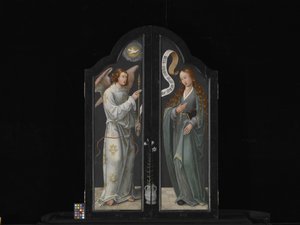 Bakire ve Çocuk, Aziz Barbara ve Aziz Catherine ile Üç Parçalı (ahşap üzerine yağlıboya) by Flemish School