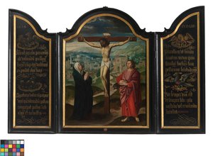 Çarmıha Gerilme ve Metinlerle Triptik (panel üzerine yağlıboya) by Flemish School