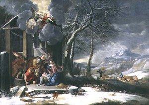 Doğuş ile Kış Manzarası (tuval üzerine yağlı boya) by Flemish School