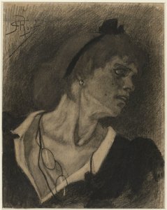Boynunda bir kordon üzerinde bir lorgnette olan bir kadın büstü by Félicien Rops