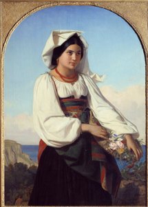Çiçek Giyen Genç Kız Tablosu Felix Joseph Barrias (1822-1907) 1846 Nantes, Musee des Beaux Arts
