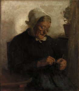 Yaşlı Kadın Örgüsü (tuval üzerine yağlı boya) by Florence Engelbach