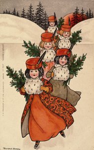 Manşonlu Beş Küçük Kız by Florence Hardy