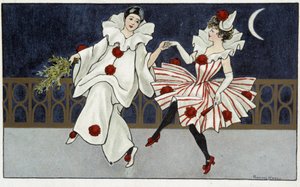 Pierrot ve Colombine ay ışığında dans ediyor - tatlı. Yazan: Florence Hardy, deb. 20. yüzyıl by Florence Hardy
