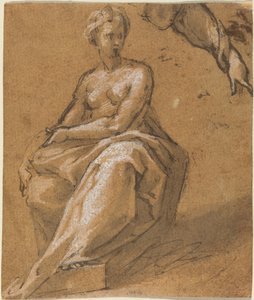Perdeli Oturan Çıplak by Follower of Bartholomaeus Spranger