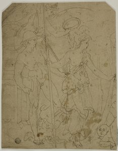 Merkür ve Minerva ile sahne by Fontainebleau School
