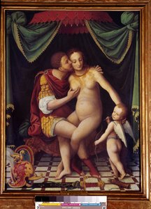 Venüs ve Mars, öpüşen iki tanrının temsili. Fontainebleau Okulu