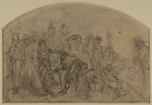 'Çalışma' İçin İlk Kaba Taslak (Şekiller İçin Kompozisyon Taslağı) by Ford Madox Brown