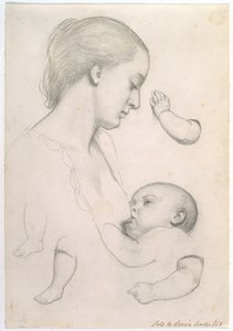 Bebek Yemeği - Bir Anne ve Çocuğun Ayrı Ayrı Kol ve Bacak Çalışmaları ile Çalışması, 1848 by Ford Madox Brown