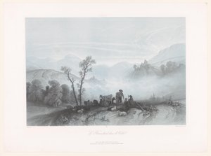 Sisli bir vadide inekleri ve koyunları olan çobanlar Le Brouillard dans la Vallée (nesnedeki başlık) by Fortuné Ferogio