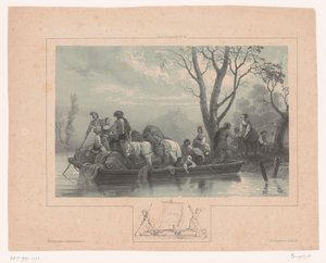Atlı ve yolculu vapur Le bac (nesne üzerinde başlık) Suluboya için motifler (seri başlığı) Motifs d'Aquarelle (nesne üzerinde dizi başlığı) by Fortuné Ferogio