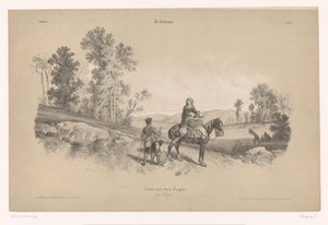 Bir manzara içinde erkek ve çocuk ile atlı kadın İki tür tebeşirle kırsal manzara çalışmaları (dizi adı) La Kampanya. Etude aux deux boya kalemleri, par Férogio (nesne üzerinde seri başlığı) by Fortuné Ferogio