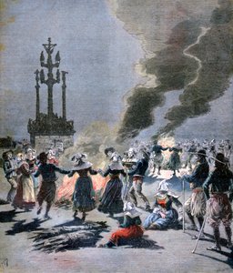 Brittany'de yaz gündönümünü kutlamak için yakılan şenlik ateşleri, 1893 by Fortuné Méaulle