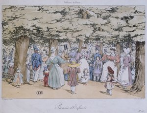 Tableau de Paris serisinden Parktaki Çocuklar ve Dadılar, C. Motte tarafından oyulmuş, 1827 by Fortune Delarue