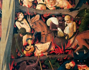 Açgözlülüğü cezalandıran iblislerle cehennem, Fra Angelico (1400-yaklaşık 1455) olarak bilinen Giovanni da Fiesole