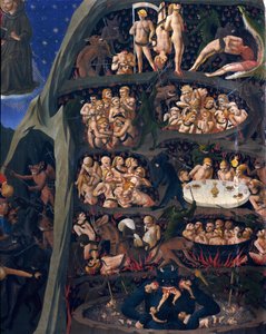 Son karar: cehennem. Cehennem çemberlerinde işkenceye maruz kalan lanetlerin ruhları. Alt kattaki şeytan onlardan birine sahip. Guido di Pietro (veya Fra Giovanni da Fiesole) tarafından yapılan resim, dit Fra Angelico ou il Beato (1400-1455)