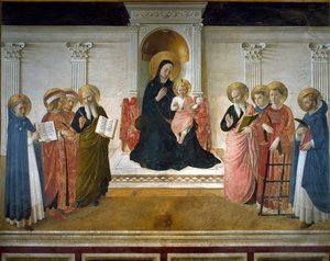 Gölgelerin Bakiresi veya “” Kutsal Konuşma” veya “” Sekiz Azizli Bakire ve Çocuk: Dominic, St Cosimo (Come or Cosimo) ve St Damien, St Mark, St John the Evangelist, St Thomas Aquinas, St Laurent ve St Peter” İsa Mesih