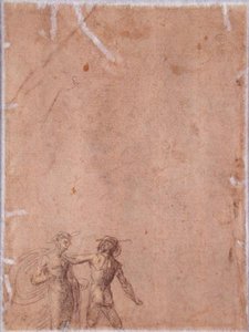 İki Şekil (ters) (kağıt üzerinde beyaz ile yükseltilmiş siyah ve sarı tebeşir) (rekto için bkz. 152658) by Fra 1472 1517 Bartolommeo