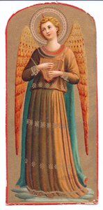 Renkli lito baskı Fra Angelico melek müzik aleti, c. 1910 by Fra Angelico