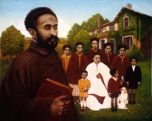 Haile Selassie Sürgünde, 1987 (panelde yağ ve tempera) by Frances Broomfield