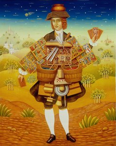 The Card Seller, 2003 (panelde yağ ve tempera) by Frances Broomfield
