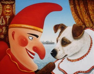 Toby ve Punch, 1994 (panelde yağlar ve tempera) by Frances Broomfield