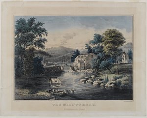 The Mill-Stream, Currier & Ives, New York tarafından yayınlandı (el boyaması taş) by Frances Flora Bond Palmer